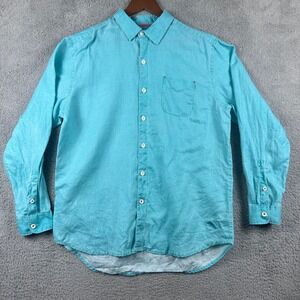Tommy Bahama 100% Linen Relax Shirt Mens Large Button Up Island Blue Long Sleeve
